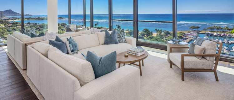 Skyline Serenity – 現代的なハワイのインテリア デザイン Skyline Serenity – Contemporary Hawaiian Interior Design